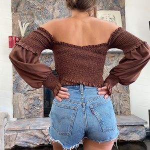 Brown Long Sleeve Peasant  Top